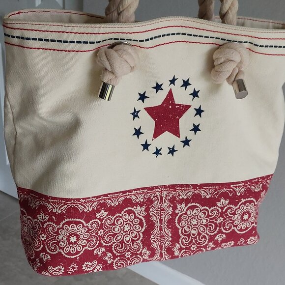 PURE Red & Blue Stars Canvas Tote Bag with Rope Handles - Picture 3 of 16